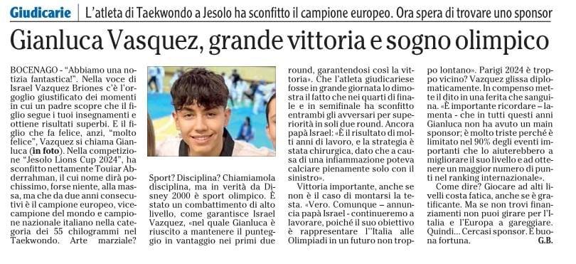 <b>Gianluca Vazquez</b> grande vittoria e sogno olimpico